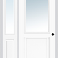MMI 1/2 LITE 1 PANEL 3'0" X 6'8" FIBERGLASS SMOOTH EXTERIOR PREHUNG DOOR WITH 1 HALF LITE CLEAR GLASS SIDELIGHT 682