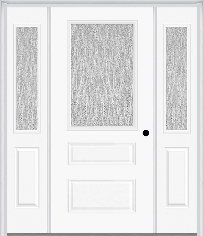 MMI 1/2 LITE HORIZONTAL 2 PANEL 3'0" X 6'8" FIBERGLASS SMOOTH TEXTURED/PRIVACY GLASS EXTERIOR PREHUNG DOOR WITH 2 HALF LITE TEXTURED/PRIVACY GLASS SIDELIGHTS 631