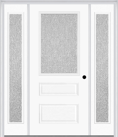 MMI 1/2 LITE HORIZONTAL 2 PANEL 3'0" X 6'8" FIBERGLASS SMOOTH TEXTURED/PRIVACY GLASS EXTERIOR PREHUNG DOOR WITH 2 FULL LITE TEXTURED/PRIVACY GLASS SIDELIGHTS 631