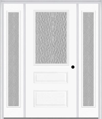 MMI 1/2 LITE HORIZONTAL 2 PANEL 3'0" X 6'8" FIBERGLASS SMOOTH TEXTURED/PRIVACY GLASS EXTERIOR PREHUNG DOOR WITH 2 FULL LITE TEXTURED/PRIVACY GLASS SIDELIGHTS 631