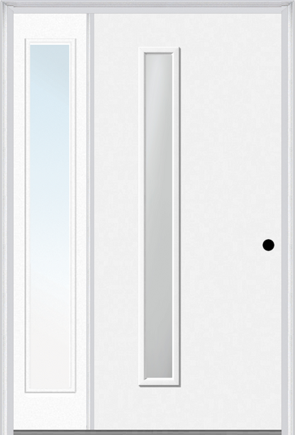 MMI 1 LITE HINGE/STOP SIDE 3'0" X 6'8" FIBERGLASS SMOOTH CLEAR OR FROSTED GLASS EXTERIOR PREHUNG DOOR WITH 1 CRAFTSMAN FULL LITE LOW-E SIDELIGHT 694VH OR 694VS