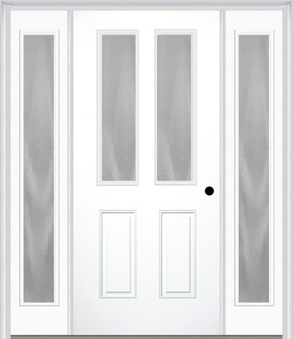 MMI 2-1/2 LITE 2 PANEL 3'0" X 6'8" TEXTURED/PRIVACY FIBERGLASS SMOOTH EXTERIOR PREHUNG DOOR WITH 2 FULL LITE TEXTURED/PRIVACY GLASS SIDELIGHTS 692