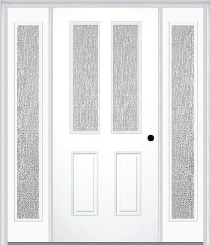 MMI 2-1/2 LITE 2 PANEL 3'0" X 6'8" TEXTURED/PRIVACY FIBERGLASS SMOOTH EXTERIOR PREHUNG DOOR WITH 2 FULL LITE TEXTURED/PRIVACY GLASS SIDELIGHTS 692