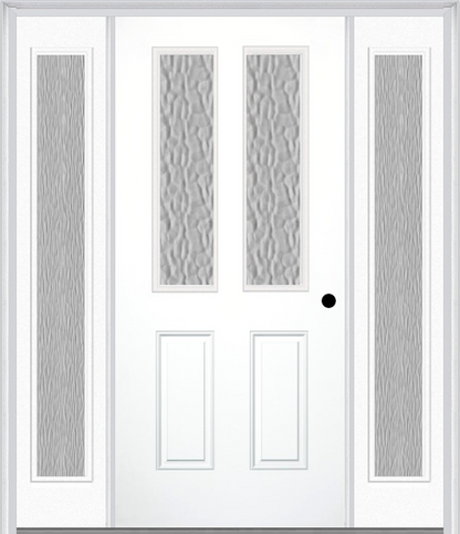 MMI 2-1/2 LITE 2 PANEL 3'0" X 6'8" TEXTURED/PRIVACY FIBERGLASS SMOOTH EXTERIOR PREHUNG DOOR WITH 2 FULL LITE TEXTURED/PRIVACY GLASS SIDELIGHTS 692