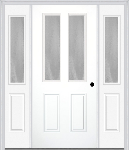 MMI 2-1/2 LITE 2 PANEL 3'0" X 6'8" TEXTURED/PRIVACY FIBERGLASS SMOOTH EXTERIOR PREHUNG DOOR WITH 2 HALF LITE TEXTURED/PRIVACY GLASS SIDELIGHTS 692