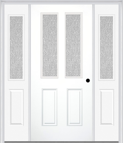 MMI 2-1/2 LITE 2 PANEL 3'0" X 6'8" TEXTURED/PRIVACY FIBERGLASS SMOOTH EXTERIOR PREHUNG DOOR WITH 2 HALF LITE TEXTURED/PRIVACY GLASS SIDELIGHTS 692