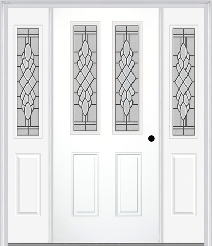 MMI 2-1/2 LITE 2 PANEL 6'8" FIBERGLASS SMOOTH GRACE NICKEL OR GRACE PATINA EXTERIOR PREHUNG DOOR WITH 2 HALF LITE GRACE NICKEL/PATINA DECORATIVE GLASS SIDELIGHTS 692