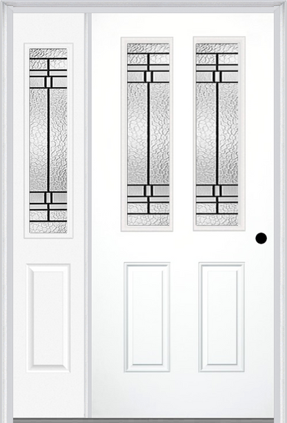 MMI 2-1/2 LITE 2 PANEL 6'8" FIBERGLASS SMOOTH PEMBROOK PATINA EXTERIOR PREHUNG DOOR WITH 1 HALF LITE PEMBROOK PATINA DECORATIVE GLASS SIDELIGHT 692