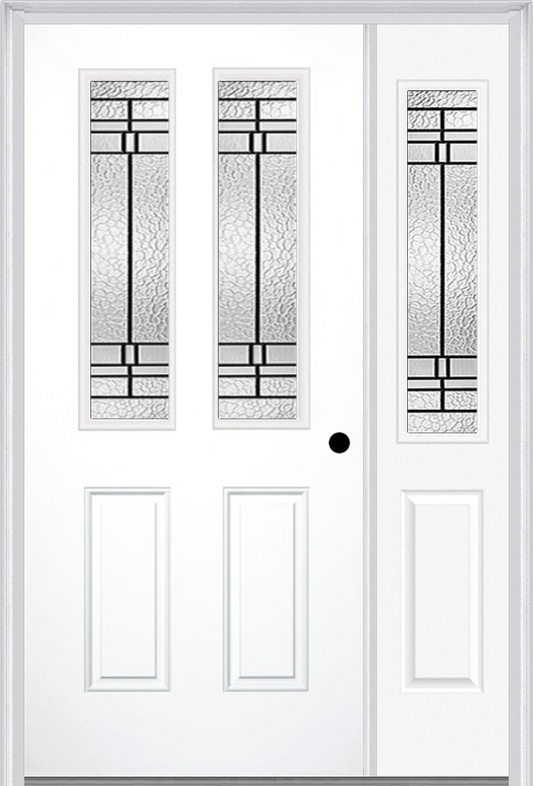 MMI 2-1/2 LITE 2 PANEL 6'8" FIBERGLASS SMOOTH PEMBROOK PATINA EXTERIOR PREHUNG DOOR WITH 1 HALF LITE PEMBROOK PATINA DECORATIVE GLASS SIDELIGHT 692