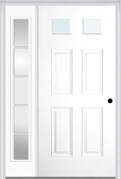 MMI 2-1/4 LITE 4 PANEL 3'0" X 6'8" FIBERGLASS SMOOTH EXTERIOR PREHUNG DOOR WITH 1 FULL LITE SDL GRILLES GLASS SIDELIGHT 23