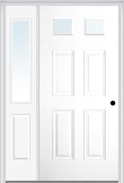 MMI 2-1/4 LITE 4 PANEL 3'0" X 6'8" FIBERGLASS SMOOTH EXTERIOR PREHUNG DOOR WITH 1 HALF LITE CLEAR GLASS SIDELIGHT 23