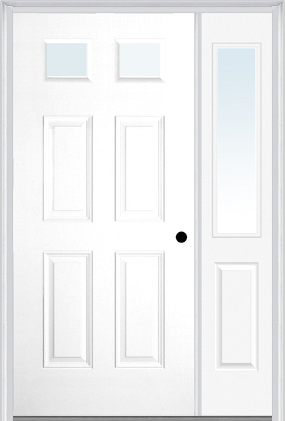 MMI 2-1/4 LITE 4 PANEL 3'0" X 6'8" FIBERGLASS SMOOTH EXTERIOR PREHUNG DOOR WITH 1 HALF LITE CLEAR GLASS SIDELIGHT 23