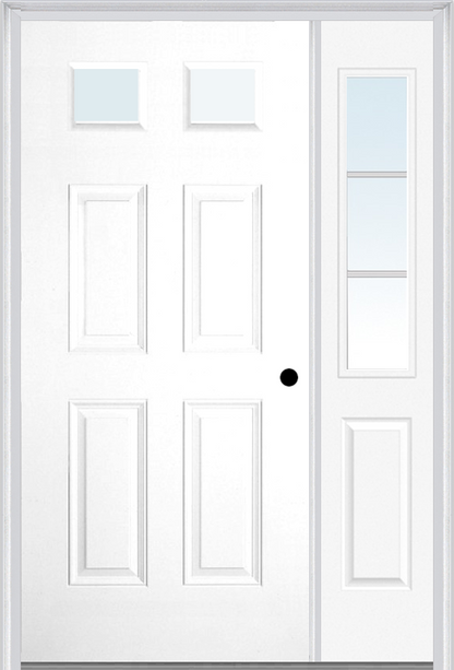 MMI 2-1/4 LITE 4 PANEL 3'0" X 6'8" FIBERGLASS SMOOTH EXTERIOR PREHUNG DOOR WITH 1 HALF LITE SDL GRILLES GLASS SIDELIGHT 23