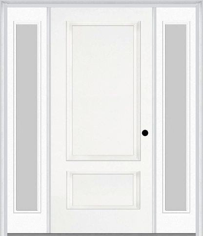 MMI 2 PANEL 3'0" X 6'8" FIBERGLASS SMOOTH EXTERIOR PREHUNG DOOR WITH 2 FULL LITE CLEAR OR PRIVACY/TEXTURED GLASS SIDELIGHTS 110