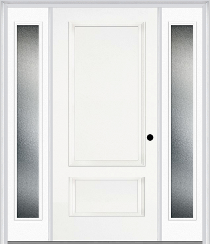 MMI 2 PANEL 3'0" X 6'8" FIBERGLASS SMOOTH EXTERIOR PREHUNG DOOR WITH 2 FULL LITE CLEAR OR PRIVACY/TEXTURED GLASS SIDELIGHTS 110