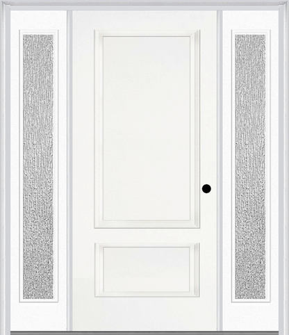 MMI 2 PANEL 3'0" X 6'8" FIBERGLASS SMOOTH EXTERIOR PREHUNG DOOR WITH 2 FULL LITE CLEAR OR PRIVACY/TEXTURED GLASS SIDELIGHTS 110