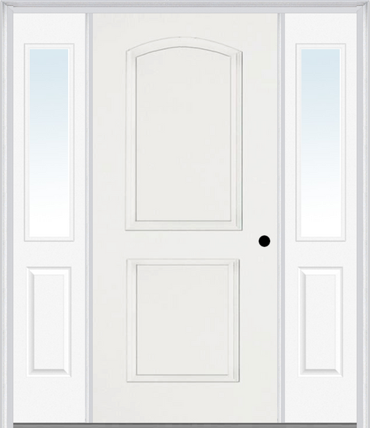 MMI 2 PANEL ARCH 3'0" X 6'8" FIBERGLASS SMOOTH EXTERIOR PREHUNG DOOR WITH 2 HALF LITE CLEAR OR PRIVACY/TEXTURED GLASS SIDELIGHTS 22