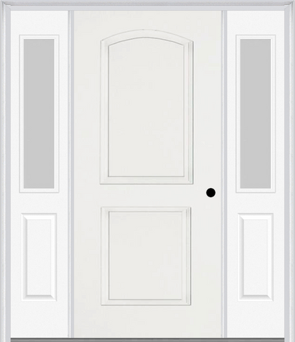 MMI 2 PANEL ARCH 3'0" X 6'8" FIBERGLASS SMOOTH EXTERIOR PREHUNG DOOR WITH 2 HALF LITE CLEAR OR PRIVACY/TEXTURED GLASS SIDELIGHTS 22