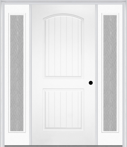 MMI 2 PANEL ARCH PLANKED 3'0" X 6'8" FIBERGLASS SMOOTH EXTERIOR PREHUNG DOOR WITH 2 FULL LITE CLEAR OR PRIVACY/TEXTURED GLASS SIDELIGHTS 200