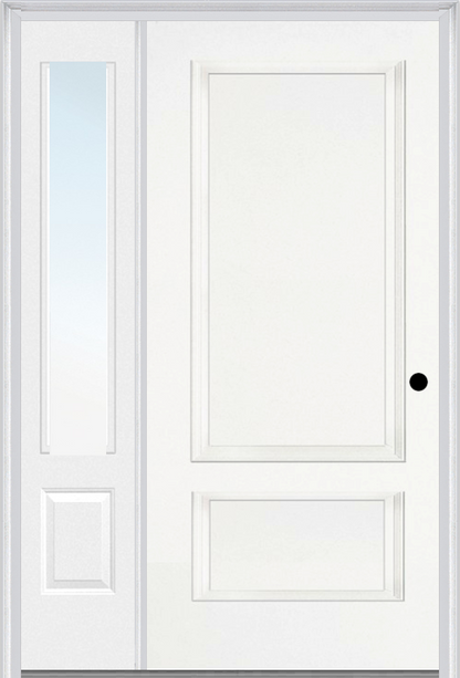 MMI 2 PANEL 3'0" X 6'8" FIBERGLASS SMOOTH EXTERIOR PREHUNG DOOR WITH 1 CLEAR GLASS 3/4 LITE SIDELIGHT 110