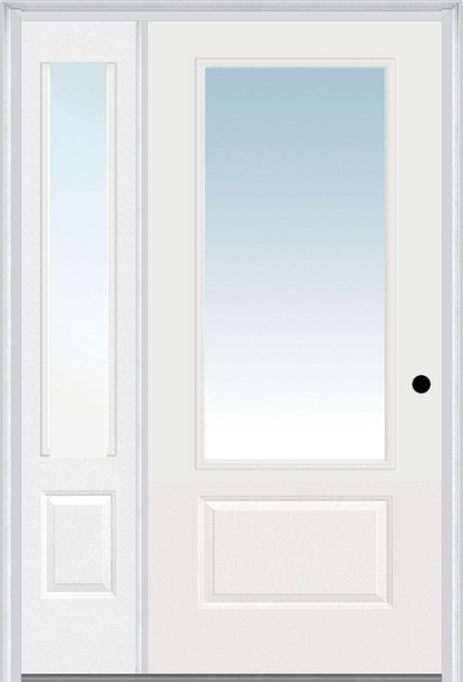 MMI 3/4 LITE 1 PANEL 3'0" X 6'8" FIBERGLASS SMOOTH EXTERIOR PREHUNG DOOR WITH 1 CLEAR 3/4 LITE GLASS SIDELIGHT 608