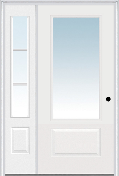 MMI 3/4 LITE 1 PANEL 3'0" X 6'8" FIBERGLASS SMOOTH EXTERIOR PREHUNG DOOR WITH 1 SDL GRILLES 3/4 LITE LOW-E GLASS SIDELIGHT 608