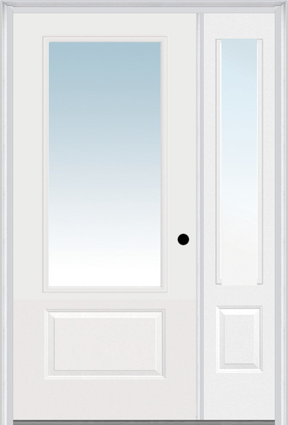 MMI 3/4 LITE 1 PANEL 3'0" X 6'8" FIBERGLASS SMOOTH EXTERIOR PREHUNG DOOR WITH 1 CLEAR 3/4 LITE GLASS SIDELIGHT 608