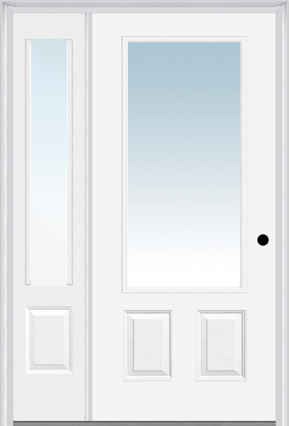 MMI 3/4 LITE 2 PANEL 3'0" X 6'8" FIBERGLASS SMOOTH EXTERIOR PREHUNG DOOR WITH 1 CLEAR 3/4 LITE GLASS SIDELIGHT 147