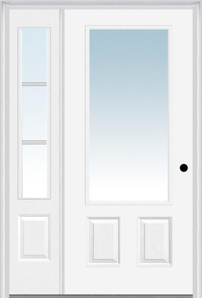 MMI 3/4 LITE 2 PANEL 3'0" X 6'8" FIBERGLASS SMOOTH EXTERIOR PREHUNG DOOR WITH 1 SDL GRILLES 3/4 LITE LOW-E GLASS SIDELIGHT 147