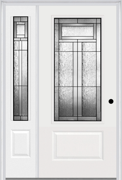 MMI 3/4 LITE 1 PANEL 6'8" FIBERGLASS SMOOTH ROYAL PATINA EXTERIOR PREHUNG DOOR WITH 1 ROYAL PATINA 3/4 LITE DECORATIVE GLASS SIDELIGHT 608