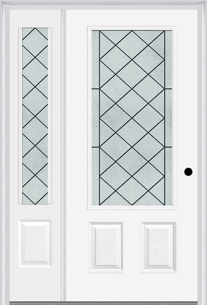 MMI 3/4 LITE 2 PANEL 6'8" FIBERGLASS SMOOTH HARRIS PATINA EXTERIOR PREHUNG DOOR WITH 1 HARRIS PATINA 3/4 LITE DECORATIVE GLASS SIDELIGHT 607