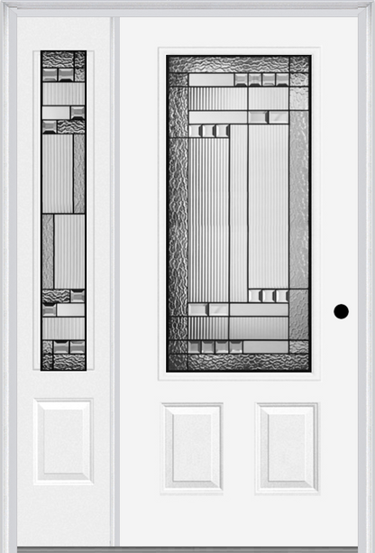 MMI 3/4 LITE 2 PANEL 6'8" FIBERGLASS SMOOTH METRO PATINA EXTERIOR PREHUNG DOOR WITH 1 METRO PATINA 3/4 LITE DECORATIVE GLASS SIDELIGHT 607