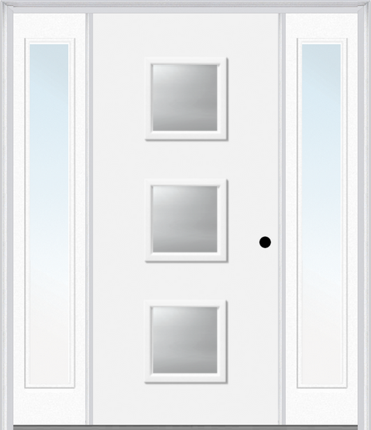 MMI 3 LITE SQUARE 3'0" X 6'8" FIBERGLASS SMOOTH CLEAR OR FROSTED GLASS EXTERIOR PREHUNG DOOR WITH 2 CRAFTSMAN FULL LITE LOW-E SIDELIGHTS 840Q3