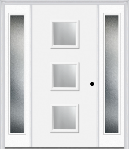 MMI 3 LITE SQUARE 3'0" X 6'8" FIBERGLASS SMOOTH CLEAR OR FROSTED GLASS EXTERIOR PREHUNG DOOR WITH 2 CRAFTSMAN FULL LITE LOW-E SIDELIGHTS 840Q3