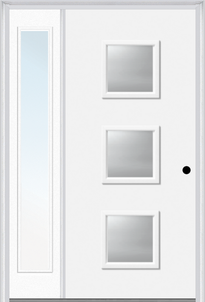 MMI 3 LITE SQUARE 3'0" X 6'8" FIBERGLASS SMOOTH CLEAR OR FROSTED GLASS EXTERIOR PREHUNG DOOR WITH 1 CRAFTSMAN FULL LITE LOW-E SIDELIGHT 840Q3