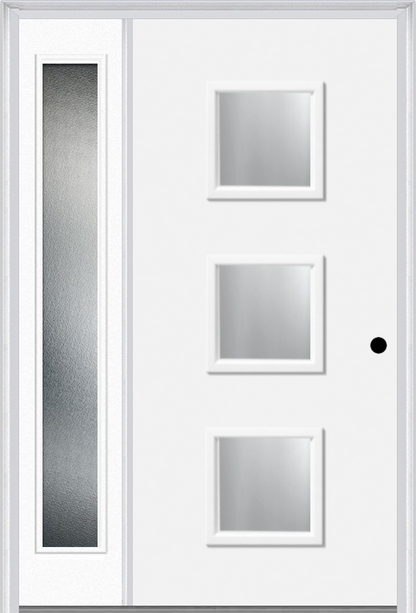 MMI 3 LITE SQUARE 3'0" X 6'8" FIBERGLASS SMOOTH CLEAR OR FROSTED GLASS EXTERIOR PREHUNG DOOR WITH 1 CRAFTSMAN FULL LITE LOW-E SIDELIGHT 840Q3