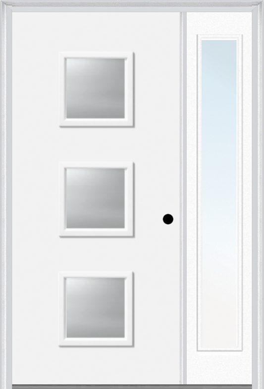 MMI 3 LITE SQUARE 3'0" X 6'8" FIBERGLASS SMOOTH CLEAR OR FROSTED GLASS EXTERIOR PREHUNG DOOR WITH 1 CRAFTSMAN FULL LITE LOW-E SIDELIGHT 840Q3