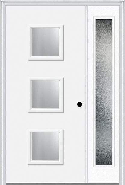 MMI 3 LITE SQUARE 3'0" X 6'8" FIBERGLASS SMOOTH CLEAR OR FROSTED GLASS EXTERIOR PREHUNG DOOR WITH 1 CRAFTSMAN FULL LITE LOW-E SIDELIGHT 840Q3