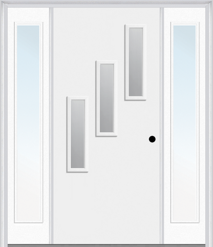 MMI 3 LITE VERTICAL HINGE/STOP SIDE 3'0" X 6'8" FIBERGLASS SMOOTH CLEAR OR FROSTED GLASS EXTERIOR PREHUNG DOOR WITH 2 CRAFTSMAN FULL LITE LOW-E SIDELIGHTS 842V3H OR 842V3S