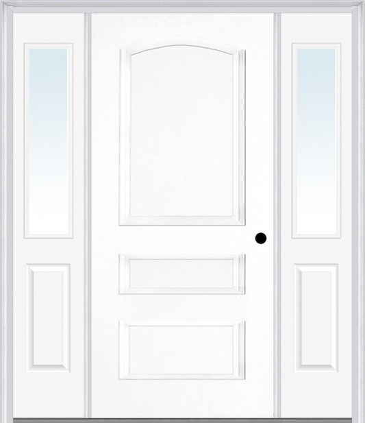 MMI 3 PANEL 3'0" X 6'8" FIBERGLASS SMOOTH EXTERIOR PREHUNG DOOR WITH 2 HALF LITE CLEAR OR PRIVACY/TEXTURED GLASS SIDELIGHTS 31