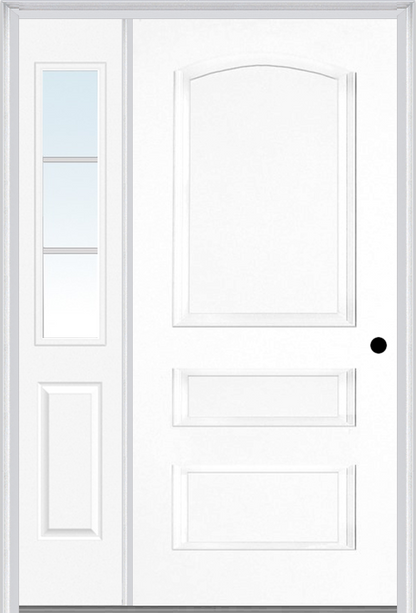 MMI 3 PANEL 3'0" X 6'8" FIBERGLASS SMOOTH EXTERIOR PREHUNG DOOR WITH 1 HALF LITE SDL GRILLES GLASS SIDELIGHT 31