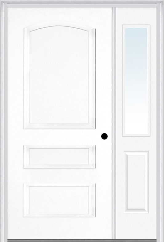 MMI 3 PANEL 3'0" X 6'8" FIBERGLASS SMOOTH EXTERIOR PREHUNG DOOR WITH 1 HALF LITE CLEAR OR PRIVACY/TEXTURED GLASS SIDELIGHT 31