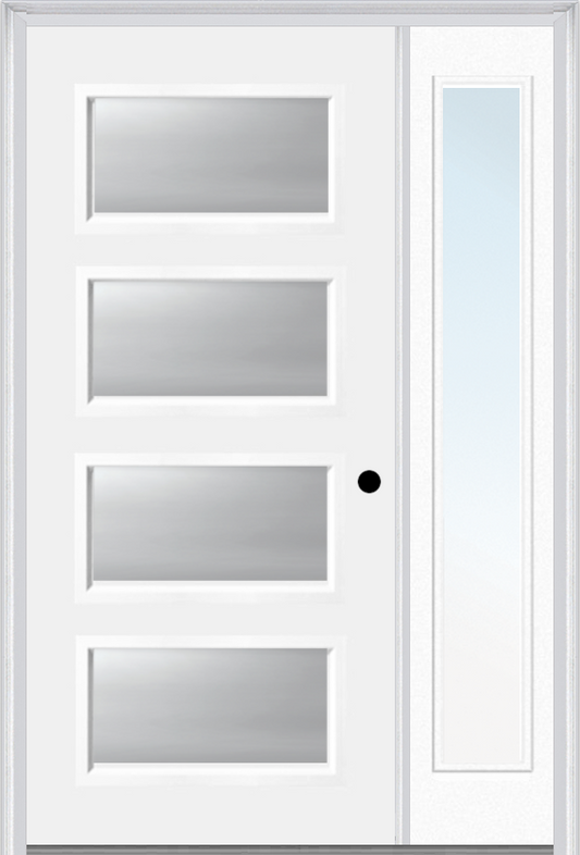 MMI 4 LITE 3'0" X 6'8" FIBERGLASS SMOOTH CLEAR OR FROSTED GLASS EXTERIOR PREHUNG DOOR WITH 1 CRAFTSMAN FULL LITE LOW-E SIDELIGHT 651H4