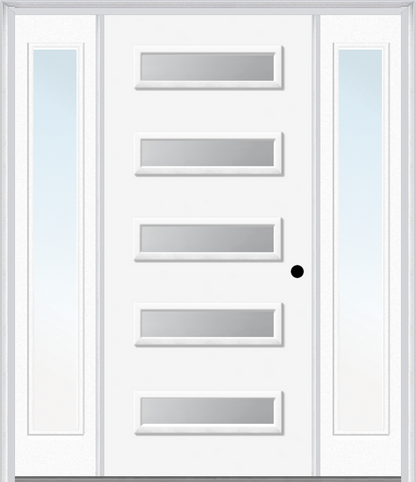 MMI 5 LITE 3'0" X 6'8" FIBERGLASS SMOOTH CLEAR OR FROSTED GLASS EXTERIOR PREHUNG DOOR WITH 2 CRAFTSMAN FULL LITE LOW-E SIDELIGHTS 842H5