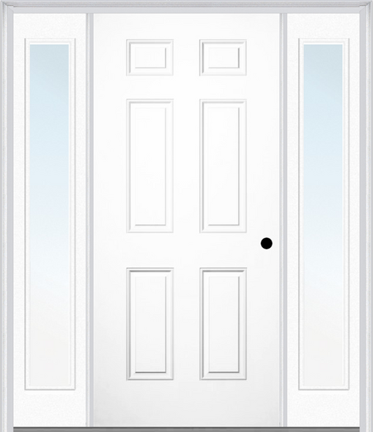 MMI 6 PANEL 3'0" X 6'8" FIBERGLASS SMOOTH EXTERIOR PREHUNG DOOR WITH 2 FULL LITE CLEAR OR PRIVACY/TEXTURED GLASS SIDELIGHTS 21