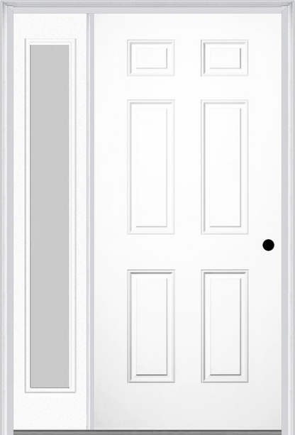 MMI 6 PANEL 3'0" X 6'8" FIBERGLASS SMOOTH EXTERIOR PREHUNG DOOR WITH 1 FULL LITE CLEAR OR PRIVACY/TEXTURED GLASS SIDELIGHT 21