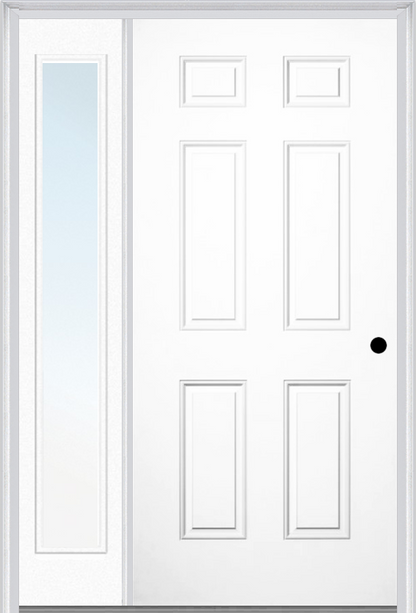 MMI 6 PANEL 3'0" X 6'8" FIBERGLASS SMOOTH EXTERIOR PREHUNG DOOR WITH 1 FULL LITE CLEAR OR PRIVACY/TEXTURED GLASS SIDELIGHT 21