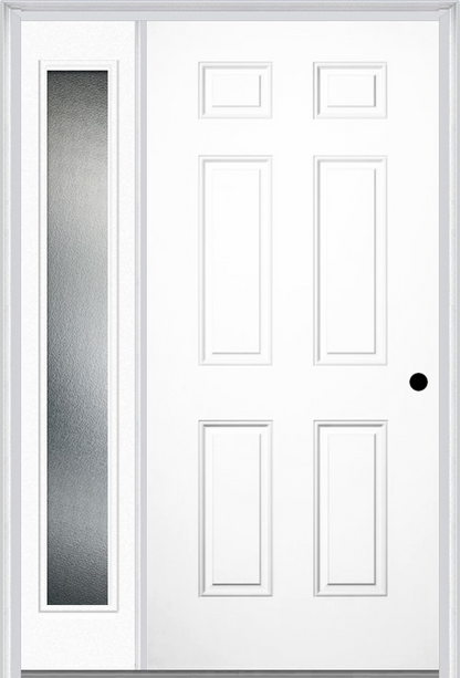 MMI 6 PANEL 3'0" X 6'8" FIBERGLASS SMOOTH EXTERIOR PREHUNG DOOR WITH 1 FULL LITE CLEAR OR PRIVACY/TEXTURED GLASS SIDELIGHT 21