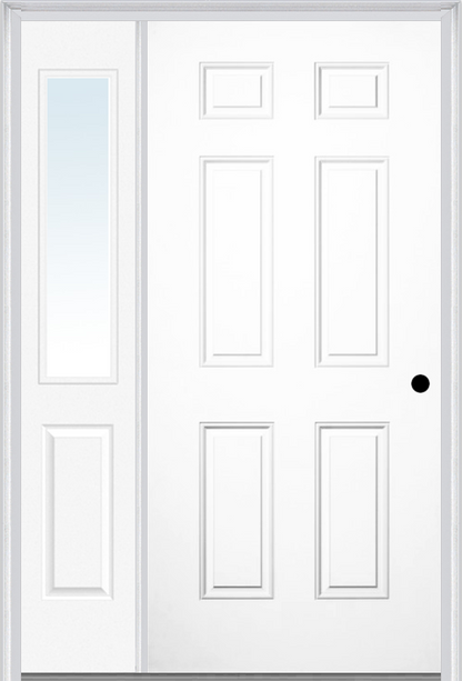 MMI 6 PANEL 3'0" X 6'8" FIBERGLASS SMOOTH EXTERIOR PREHUNG DOOR WITH 1 HALF LITE CLEAR OR PRIVACY/TEXTURED GLASS SIDELIGHT 21