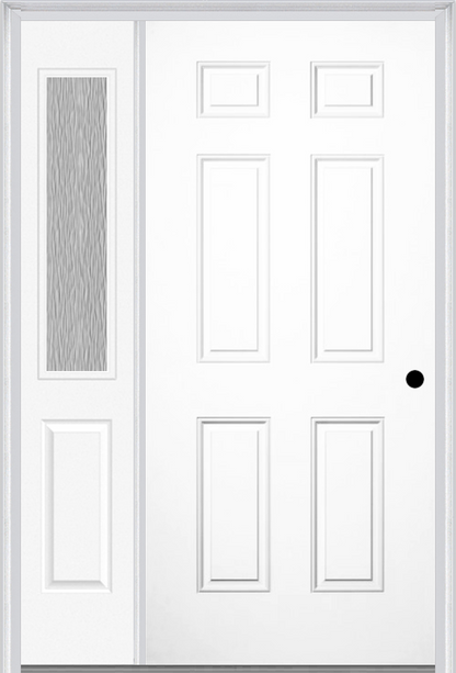 MMI 6 PANEL 3'0" X 6'8" FIBERGLASS SMOOTH EXTERIOR PREHUNG DOOR WITH 1 HALF LITE CLEAR OR PRIVACY/TEXTURED GLASS SIDELIGHT 21